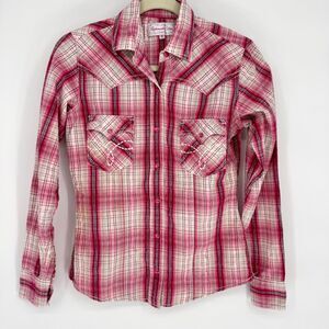 Panhandle Women's Western Shirt Small Pearl Snap Pink Plaid Cowgirl Western